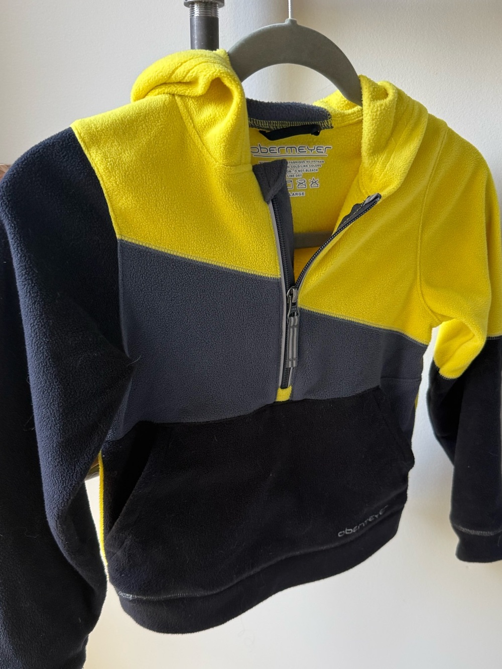Obermeyer Little Kid / Toddler Colorblock Fleece Hoodie - Yellow/Gray/Black L